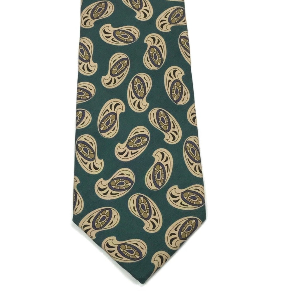 NEIMAN MARCUS Rare Collection Green Beige Multi Color Paisley Tie Necktie - Picture 6 of 10